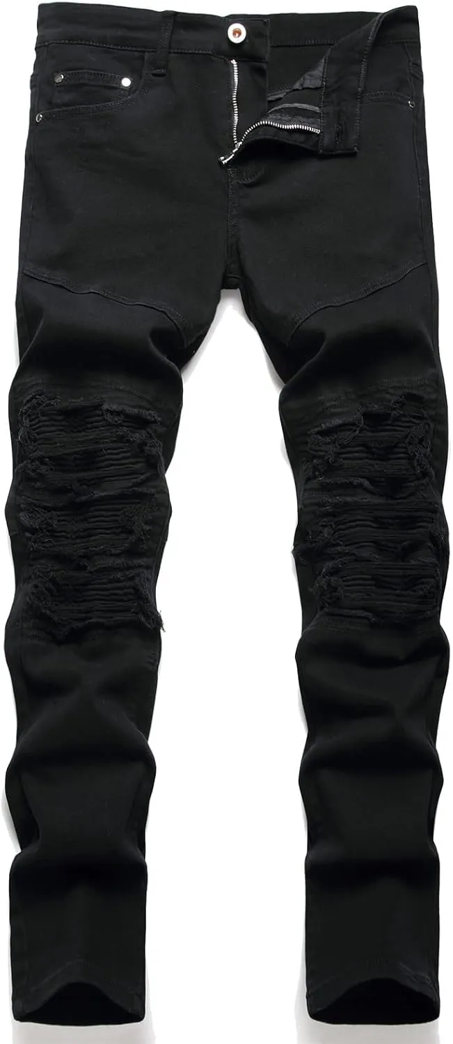 RXXKKK Men's Classic Zipper Biker Regular Fit Flex Jean