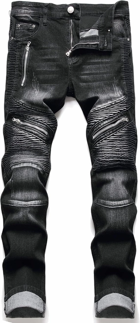 RXXKKK Men's Classic Zipper Biker Regular Fit Flex Jean