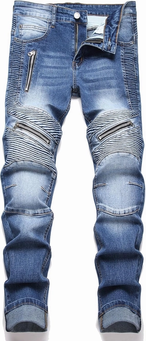 RXXKKK Men's Classic Zipper Biker Regular Fit Flex Jean