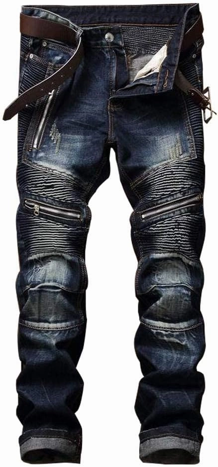 RXXKKK Men's Classic Zipper Biker Regular Fit Flex Jean