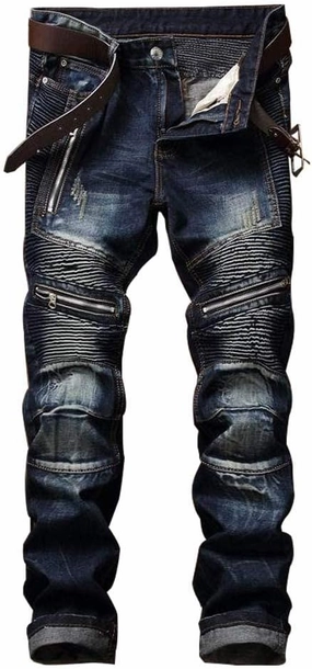 RXXKKK Men's Classic Zipper Biker Regular Fit Flex Jean
