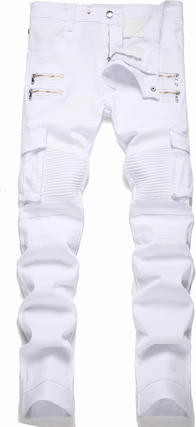 RXXKKK Men's Classic Zipper Biker Regular Fit Flex Jean