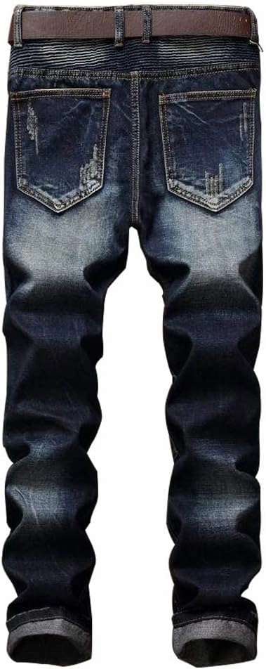RXXKKK Men's Classic Zipper Biker Regular Fit Flex Jean
