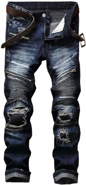 RXXKKK Men's Classic Zipper Biker Regular Fit Flex Jean