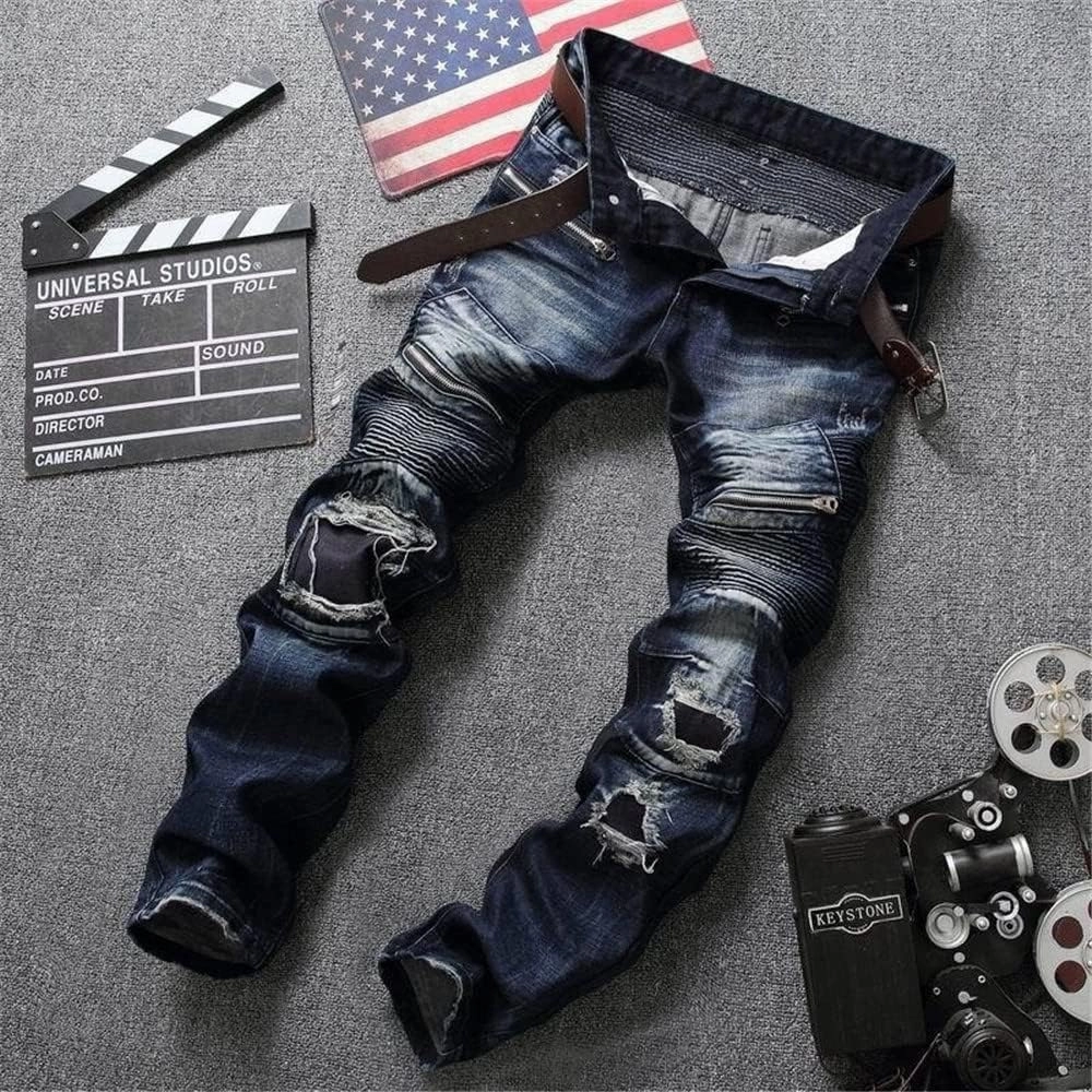 RXXKKK Men's Classic Zipper Biker Regular Fit Flex Jean