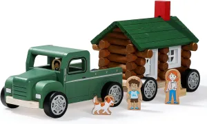 SainSmart Jr. Wooden Truck Building Playset for Kids, Vintage Camper RV Compatible with Lincoln Logs, STEM Educational Toy, Perfect Retro Gift for Ages 3 