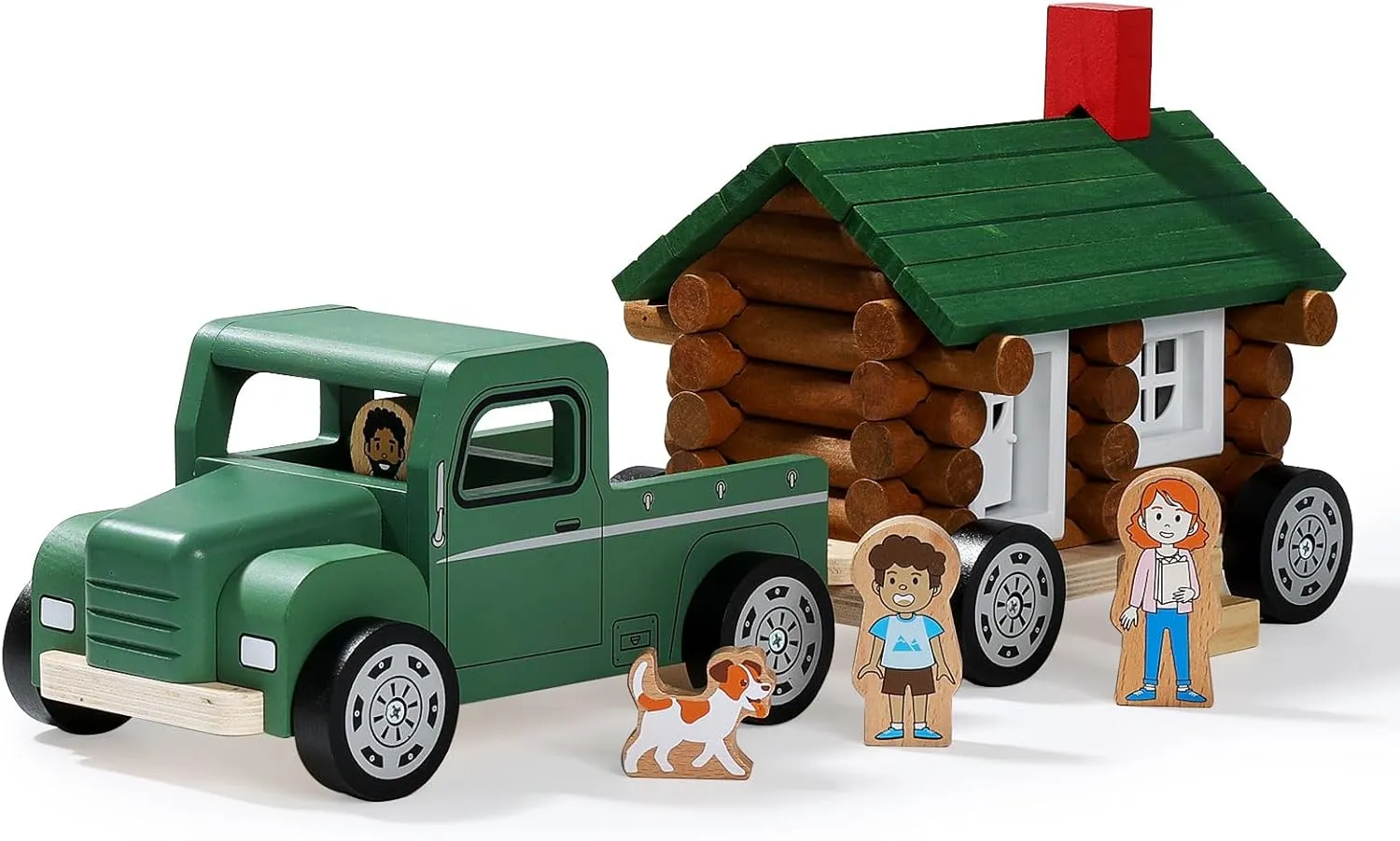 SainSmart Jr. Wooden Truck Building Playset for Kids, Vintage Camper RV Compatible with Lincoln Logs, STEM Educational Toy, Perfect Retro Gift for Ages 3 