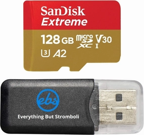 SanDisk Extreme V30 A2 128GB MicroSD Memory Card 4K SDXC Works with DJI Mavic Mini Drone Flycam Bundle with (1) Everything But Stromboli Micro Card Reader
