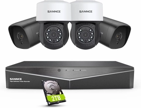SANNCE 8 Channel Security CCTV Camera System 1080P, 2MP CCTV DVR with 2TB Hard Drive, 2X 1080P Bullet Surveillance Cameras, 2X PT Digital Zoom Dome Camera, Outdoor/Indoor Email & APP Alert
