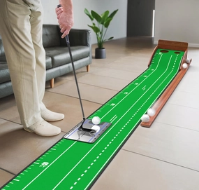 SAPLIZE Portable Putting Mat with Automatic Ball Return - Golf Practice Green with Mirror - Improve Accuracy Indoors or Outdoors