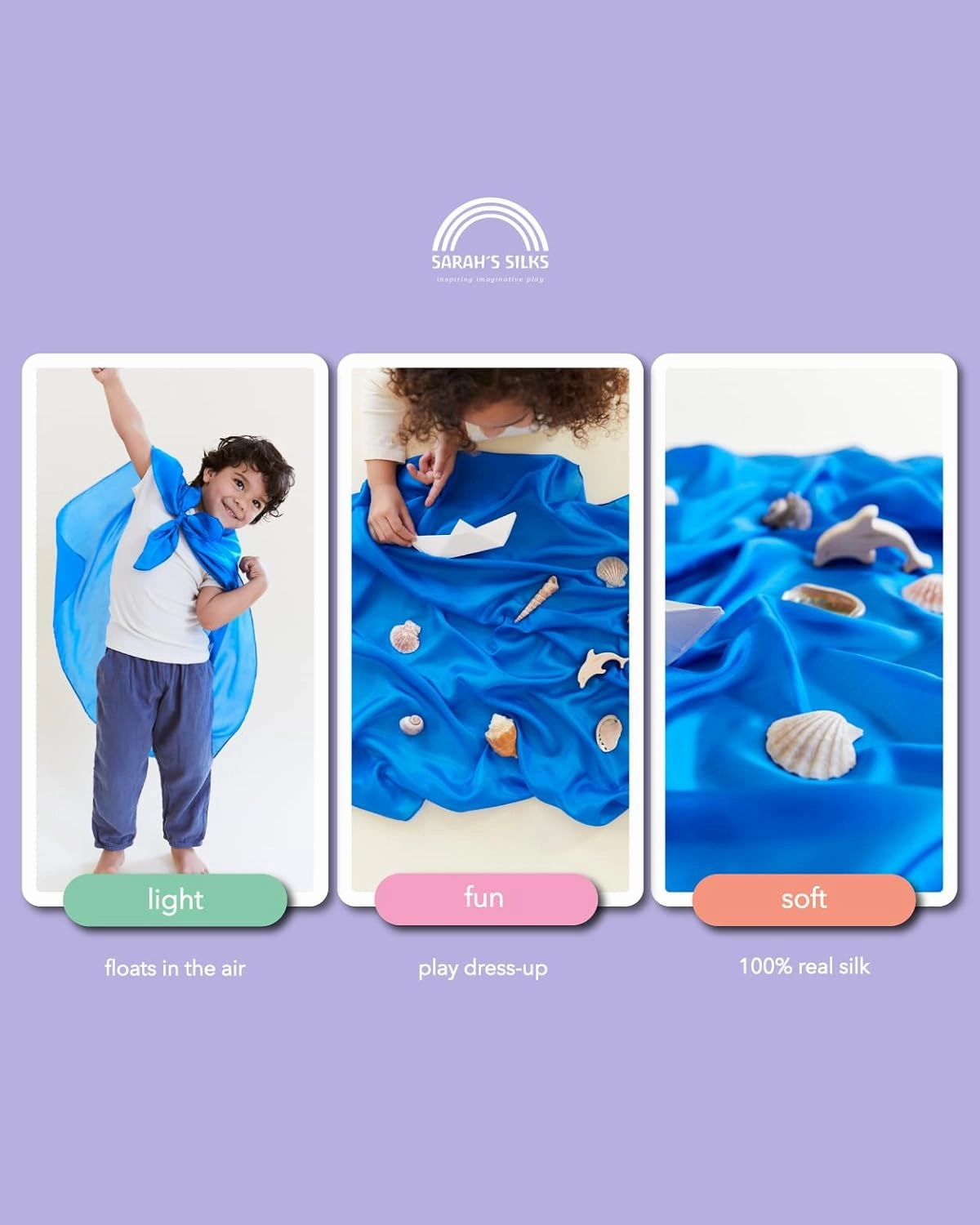 Sarah's Silks Playsilk - 100% Real Silk, Hand Dyed, Bright Colored Play Scarves | Montessori and Waldorf Toys for Dress up, Imaginative, and Pretend Play (35" x 35")