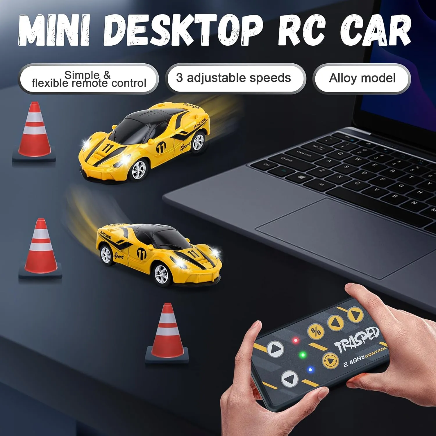 SASBSC 1:64 Mini Rc Drift Car for 3  Year Old Kids Adults 2.4 GHz Rechargeable App & Remote Control Desktop Race Car with Lights Fast Sport Toy Cars for Boys Girls Birthday (Yellow)