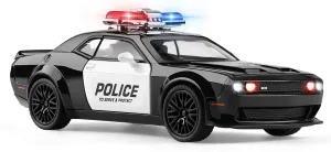SASBSC Police Car Toy for Boys Age 3-12 1:32 Diecast Metal Toy Cars for Kids with Light and Sound Hellcat Challenger Pull Back Car for 3  Year Old Boys Birthday Gifts (Police-1:32 Scale)
