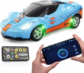 SASBSC 1:64 Mini Rc Drift Car for 3  Year Old Kids Adults 2.4 GHz Rechargeable App & Remote Control Desktop Race Car with Lights Fast Sport Toy Cars for Boys and Girls Birthday (Blue)