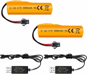 sea jump 2PCS 3.7V 3000mAh Li-ion Battery with SM-2P Plug and USB Charging Cable Suitable for DE42 DE44 DE45 DE68 RC Remote Control Car Drifting Car Truck Off-Road Racing Car