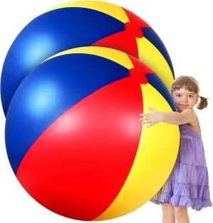 Seematn 2 Pcs 40 Inch Inflatable Giant Beach Balls Large Pool Inflatable Balls, Rainbow Color Big Plastic Toys for Summer Pool Water Games Party Gift