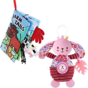 Sensory Baby Books 0-6 to 12 Months, Soft Cloth Crinkle Infant Toys and Crib Hanging Stroller Car Seat Teething Toy Teether for Infants Newborn Girl Boy Shower Gifts
