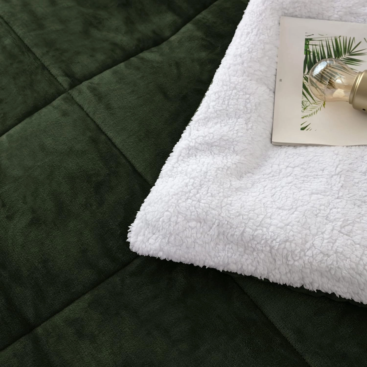 Seward Park Olive Green Sherpa Comforter Set Full Queen Size, All Season Soft Warm Fleece Blanket, Winter Bedding Sets with 2 Pillow Shams