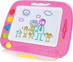 SGILE Large Magnetic Drawing Board - 4 Colors 16×13in Writing Painting Doodle Pad with 4 Stamps for Toddlers, Learning Educational Toy Etch Sketch Gift for 36  Month Kids Girls Boys, Pink