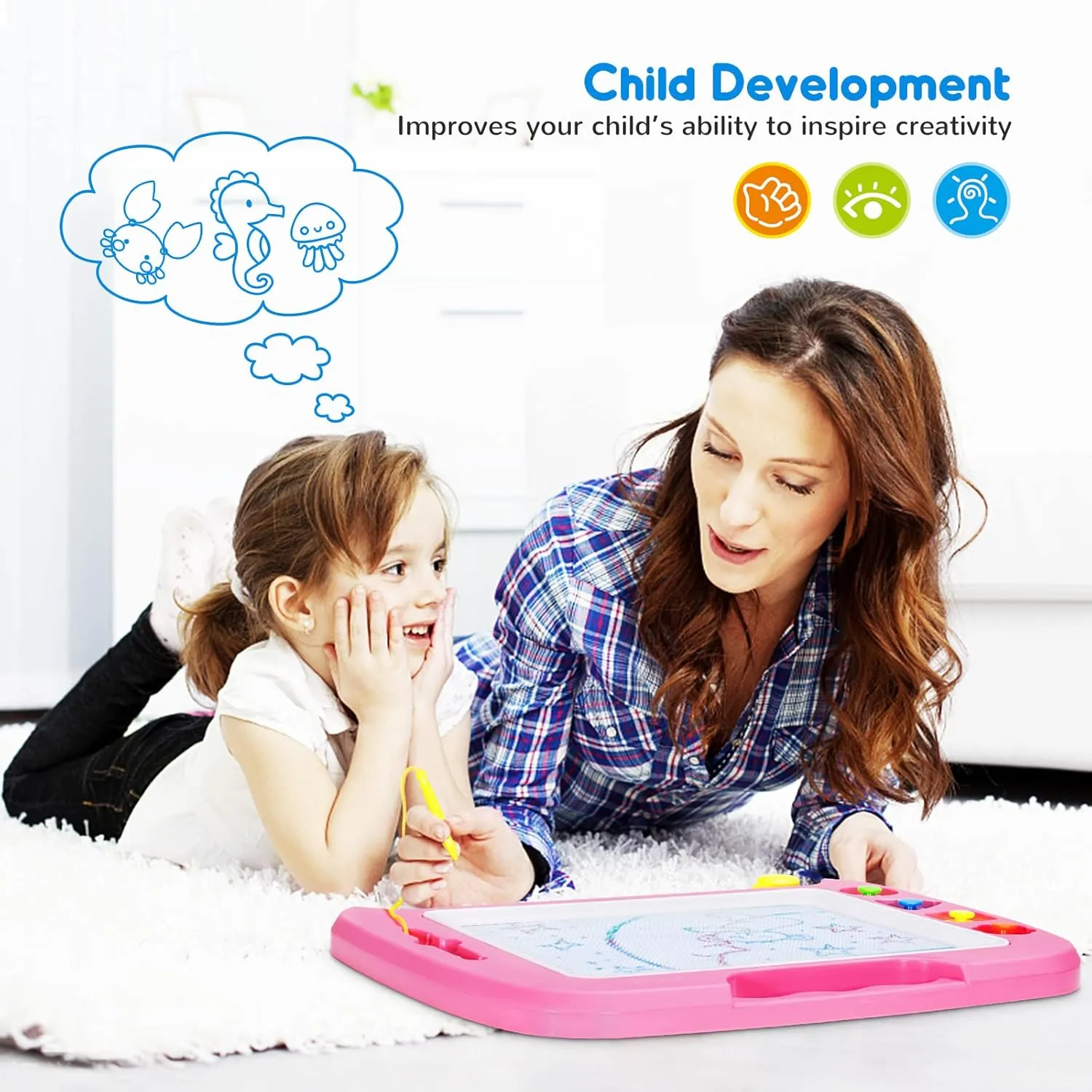 SGILE Large Magnetic Drawing Board - 4 Colors 16×13in Writing Painting Doodle Pad with 4 Stamps for Toddlers, Learning Educational Toy Etch Sketch Gift for 36  Month Kids Girls Boys, Pink