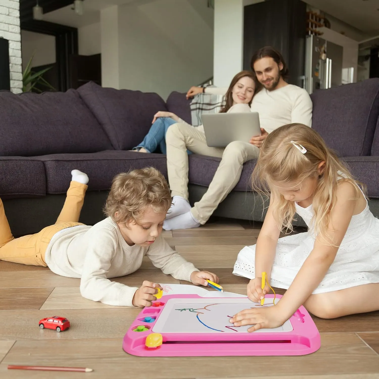 SGILE Large Magnetic Drawing Board - 4 Colors 16×13in Writing Painting Doodle Pad with 4 Stamps for Toddlers, Learning Educational Toy Etch Sketch Gift for 36  Month Kids Girls Boys, Pink