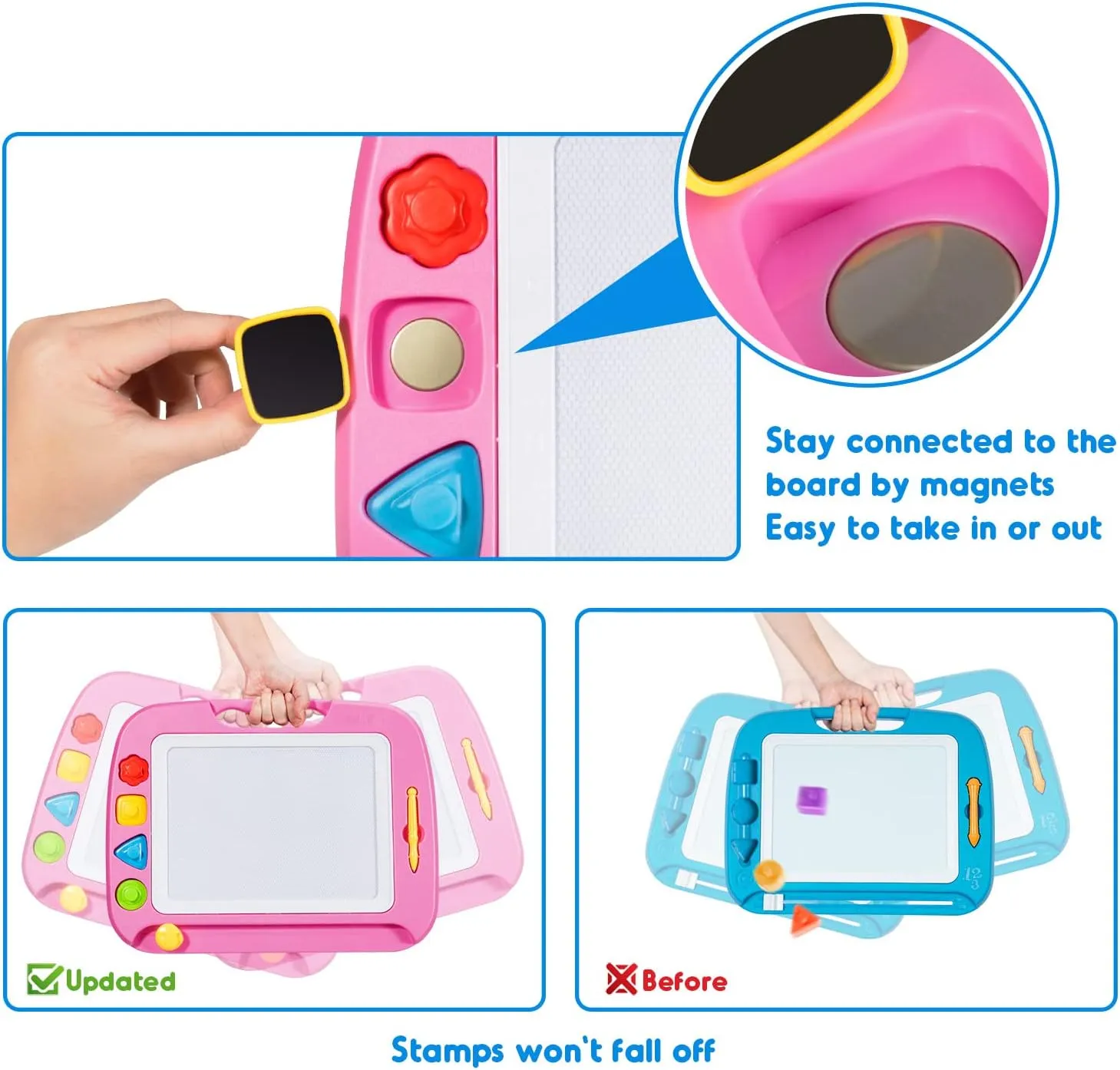 SGILE Large Magnetic Drawing Board - 4 Colors 16×13in Writing Painting Doodle Pad with 4 Stamps for Toddlers, Learning Educational Toy Etch Sketch Gift for 36  Month Kids Girls Boys, Pink