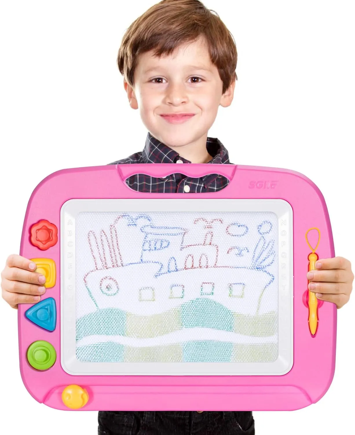 SGILE Large Magnetic Drawing Board - 4 Colors 16×13in Writing Painting Doodle Pad with 4 Stamps for Toddlers, Learning Educational Toy Etch Sketch Gift for 36  Month Kids Girls Boys, Pink