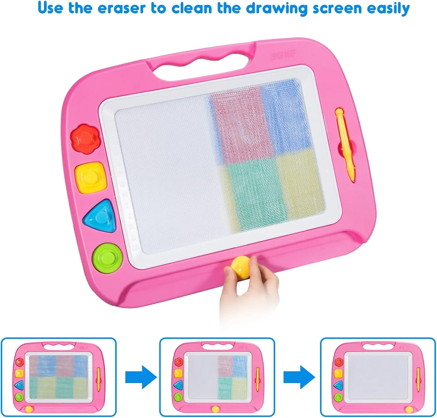 SGILE Large Magnetic Drawing Board - 4 Colors 16×13in Writing Painting Doodle Pad with 4 Stamps for Toddlers, Learning Educational Toy Etch Sketch Gift for 36  Month Kids Girls Boys, Pink