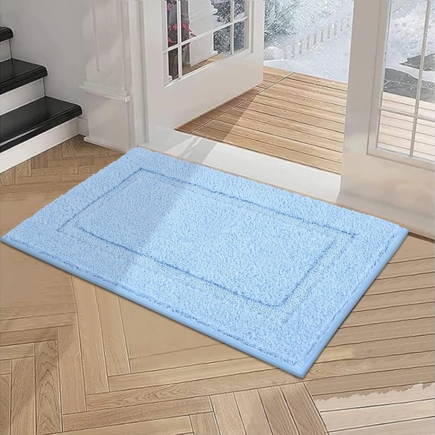 SHACOS Super Soft Small Bathroom Rugs 16x24 inch Microfiber Bath Rugs Non Slip Washable Bath Mats Absorbent Bathroom Mats for Bathroom Shower Tub, Light Blue