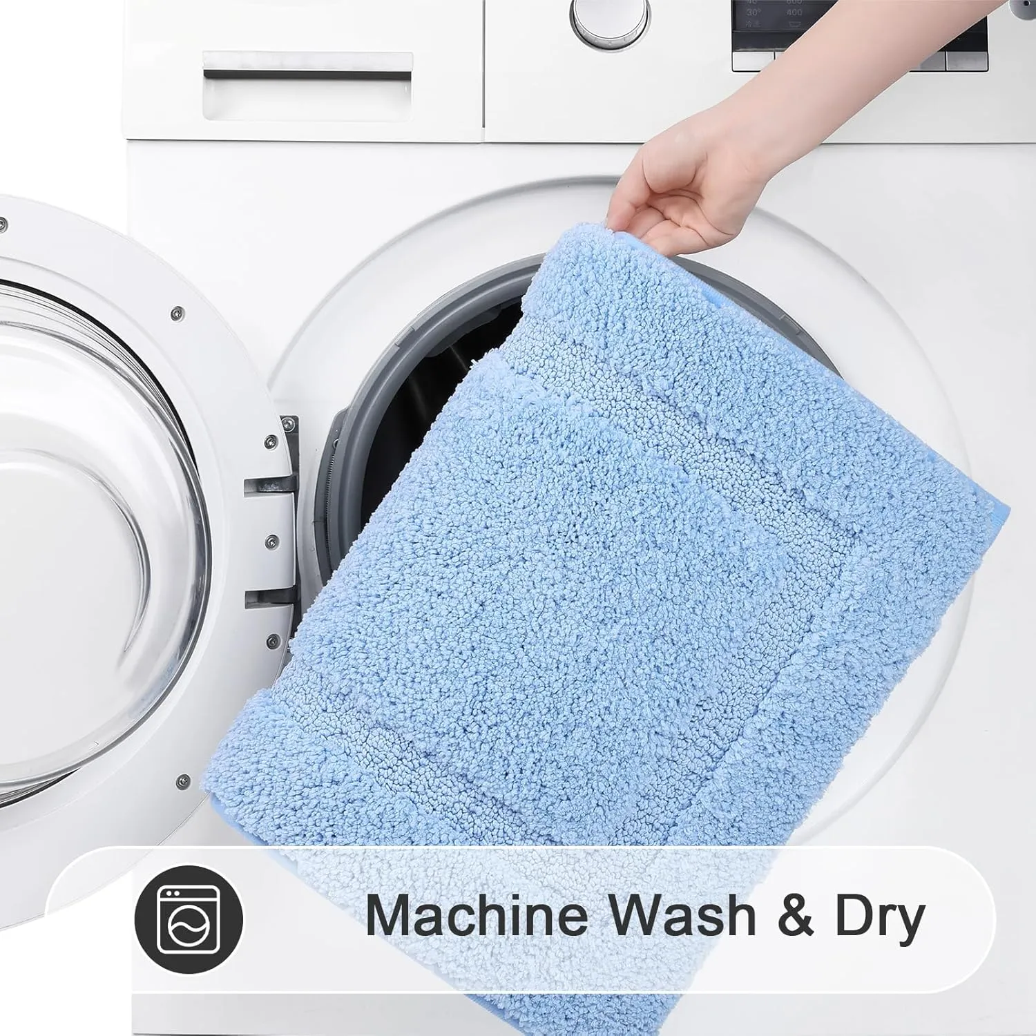 SHACOS Super Soft Small Bathroom Rugs 16x24 inch Microfiber Bath Rugs Non Slip Washable Bath Mats Absorbent Bathroom Mats for Bathroom Shower Tub, Light Blue