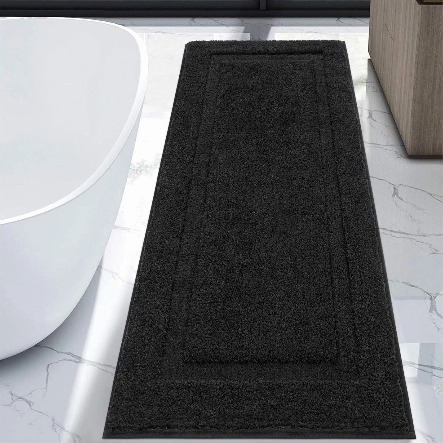 SHACOS Super Soft Bathroom Runner Rugs 24x60 inch Extra Long Non Slip Washable Bath Mats Bathroom Mats Bath Rugs for Bathroom Shower Tub, Black
