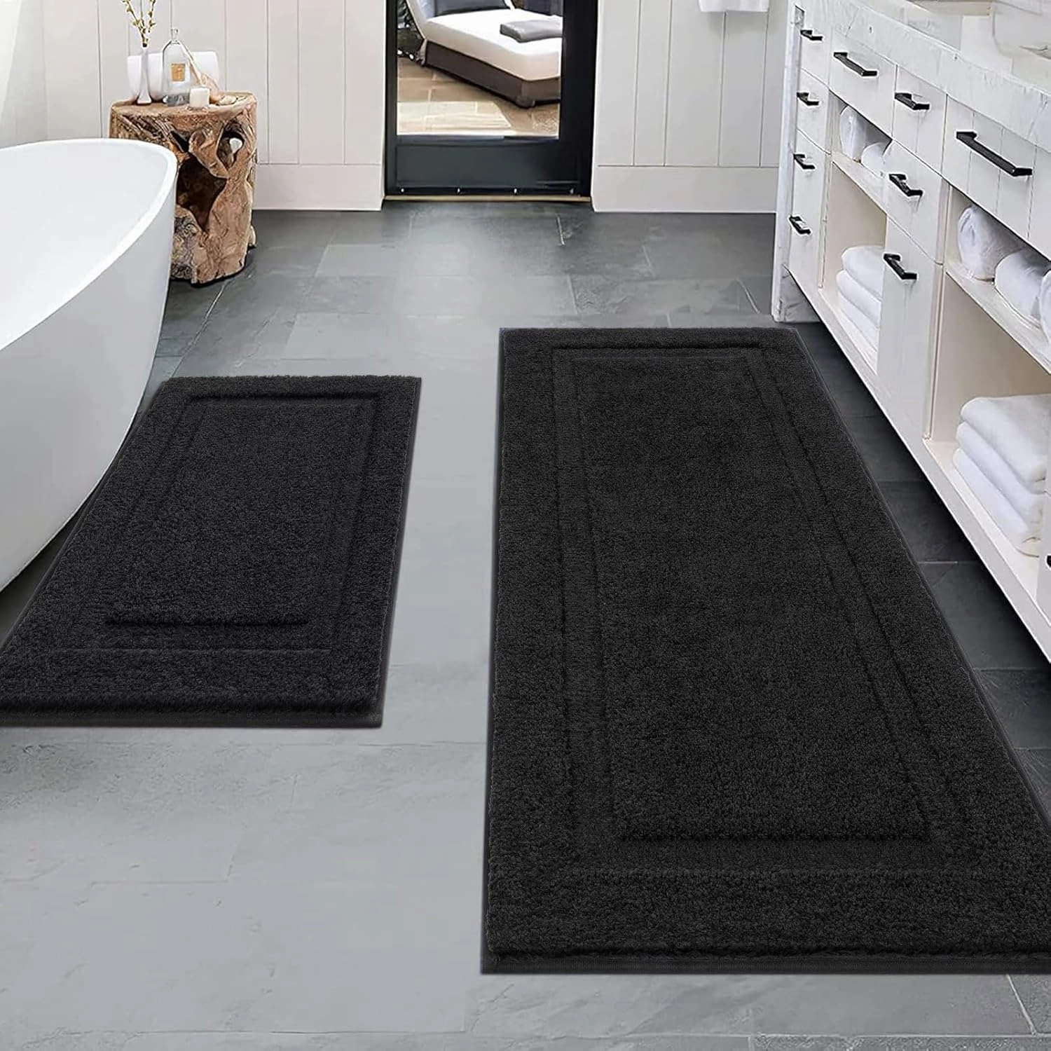 SHACOS Super Soft Bathroom Runner Rugs 24x60 inch Extra Long Non Slip Washable Bath Mats Bathroom Mats Bath Rugs for Bathroom Shower Tub, Black