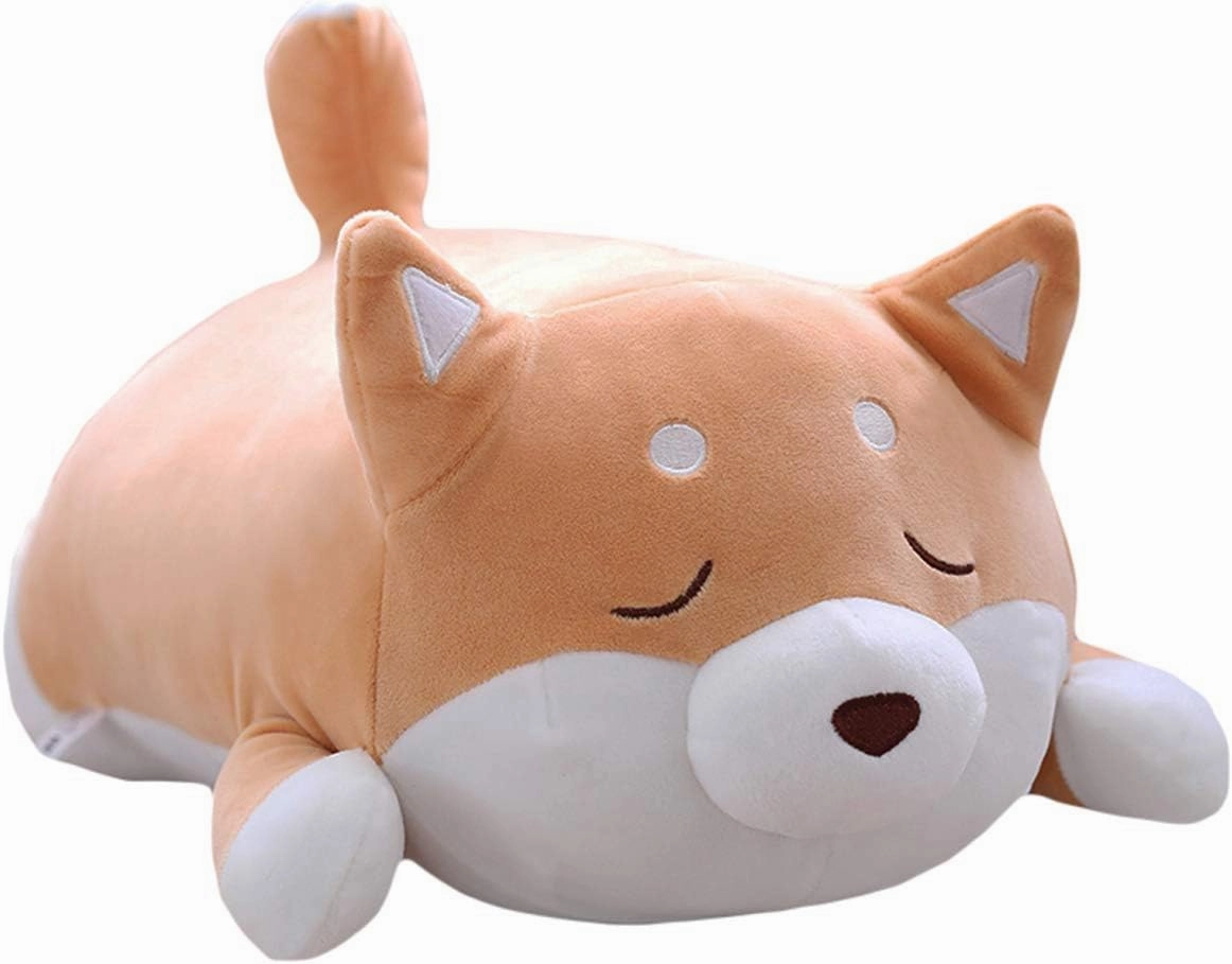Shiba Inu Dog Plush Pillow, Soft Cute Corgi Stuffed Animals Doll Toys Gifts for Valentine, Christmas, Birthday, Bed, Sofa Chair (Brown Smiling Eye, 13.5in)