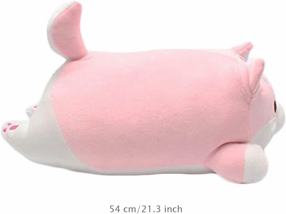 Shiba Inu Dog Plush Pillow,Soft Cute Corgi Stuffed Animals Doll Toys Gifts for Valentine, Christmas, Birthday, Bed, Sofa Chair (Pink Round Eye, 21.3in)