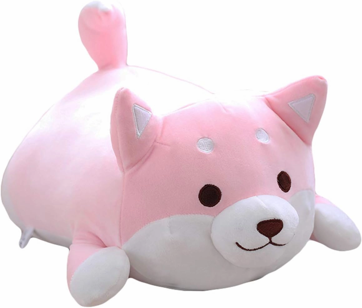 Shiba Inu Dog Plush Pillow,Soft Cute Corgi Stuffed Animals Doll Toys Gifts for Valentine, Christmas, Birthday, Bed, Sofa Chair (Pink Round Eye, 21.3in)