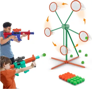 Shooting Games Toys for Age 5 6 7 8 9 10  Year Old Boys, Kids Toy Sports & Outdoor Game with Moving Shooting Target & 2 Popper Air Toy Guns & 24 Foam Balls, Gifts for Boys and Girls