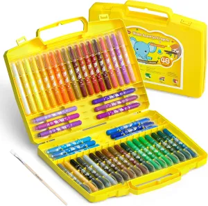 Shuttle Art 48 Colors Gel Crayons for Toddlers, Non-Toxic Crayons Set with 1 Brush and Foldable Case for Kids Children Coloring, Crayon-Pastel-Watercolor Effect, Ideal for Window Paper Glass