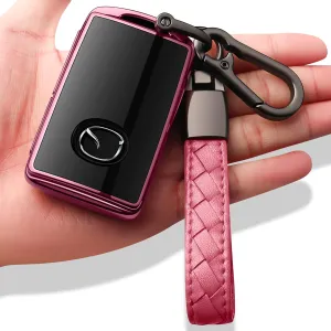 Sindeda for Mazda Key Fob Cover with Keychain Key Case Key Shell 360 Degree Full Protection Compatible with 2019-2024 Mazda 3, Mazda 3 Hatchback, 2020-2024 Mazda CX-5, CX-30, CX-9 Pink