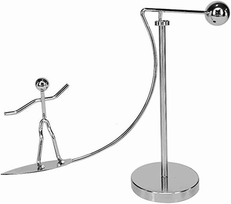Skating Man Design Balance Toy - Funny Balancing Tumbler Toy for Desk Decoration, Metal Desktop Ornament, Silver, 7.87 X 5.51 X 1.96 Inches
