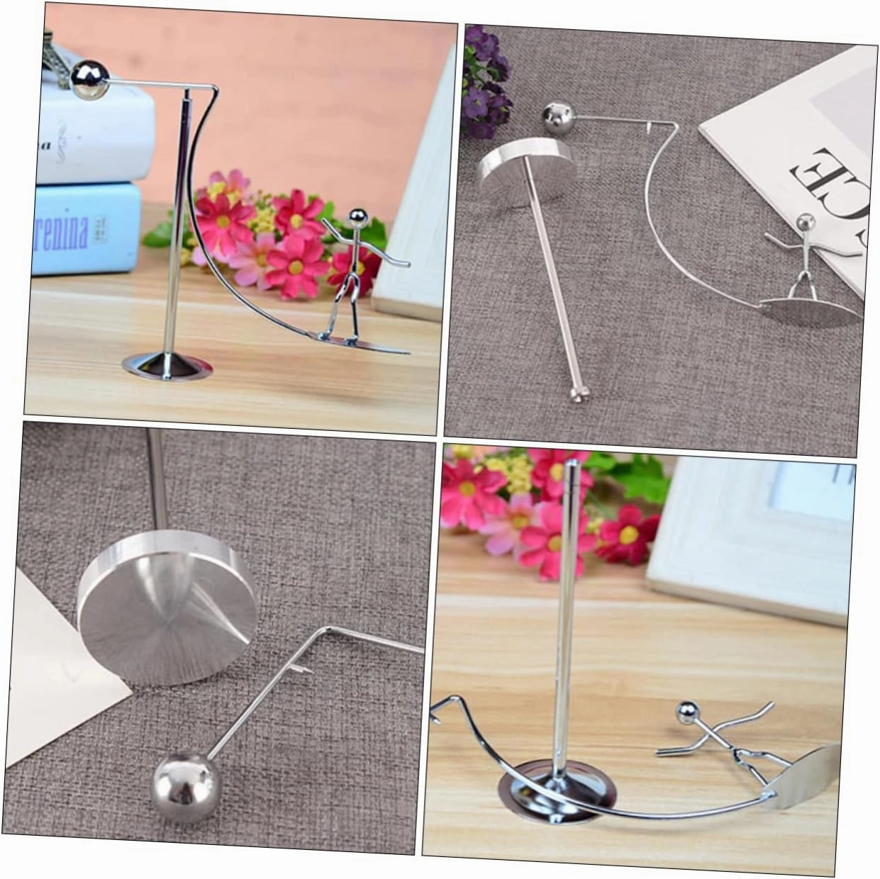 Skating Man Design Balance Toy - Funny Balancing Tumbler Toy for Desk Decoration, Metal Desktop Ornament, Silver, 7.87 X 5.51 X 1.96 Inches