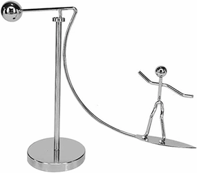 Skating Man Design Balance Toy - Funny Balancing Tumbler Toy for Desk Decoration, Metal Desktop Ornament, Silver, 7.87 X 5.51 X 1.96 Inches