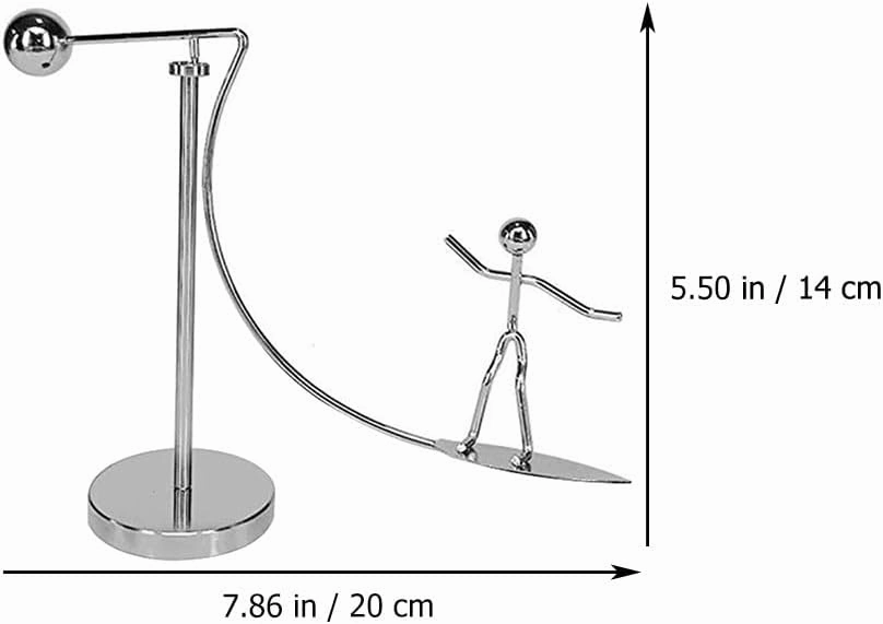 Skating Man Design Balance Toy - Funny Balancing Tumbler Toy for Desk Decoration, Metal Desktop Ornament, Silver, 7.87 X 5.51 X 1.96 Inches