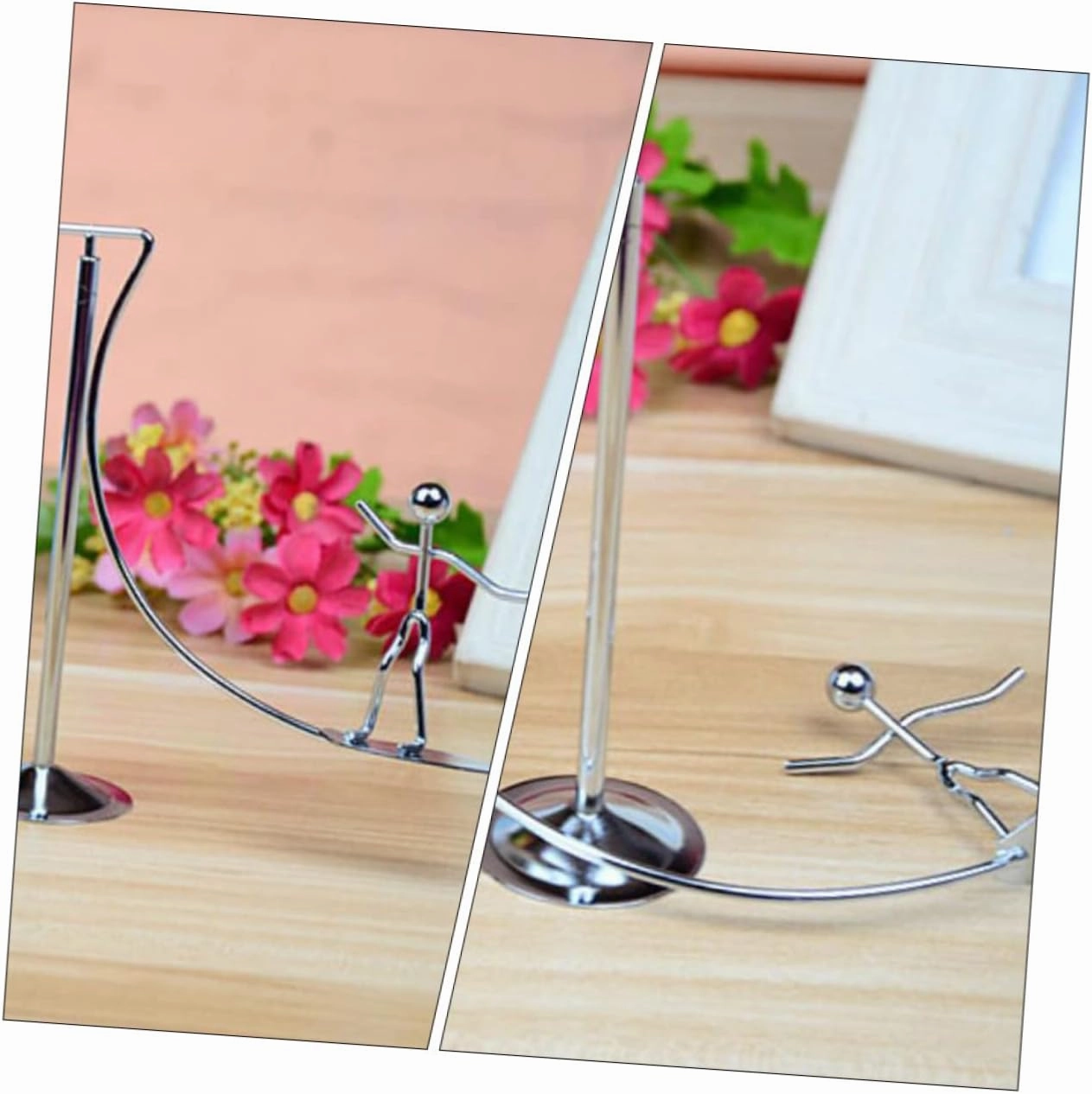 Skating Man Design Balance Toy - Funny Balancing Tumbler Toy for Desk Decoration, Metal Desktop Ornament, Silver, 7.87 X 5.51 X 1.96 Inches