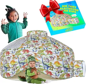 Skywin Air Tent Fort Dinosaur Playhouse for Kids (Dino) - Classic Inflatable Kids Fort Sets Up and Stores Away in Seconds, 77 x 50 Inches (Fan NOT Included)