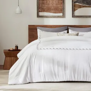 SLEEP ZONE Queen Comforter Set, Luxury Hotel Collection Comforter, 3 Pieces Fluffy Lightweight Down Alternative Duvet Insert with Embroidered Stripes (Olive Leaves, Full/Queen)