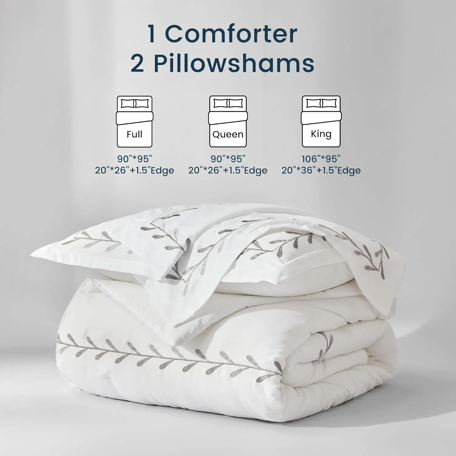 SLEEP ZONE Queen Comforter Set, Luxury Hotel Collection Comforter, 3 Pieces Fluffy Lightweight Down Alternative Duvet Insert with Embroidered Stripes (Olive Leaves, Full/Queen)