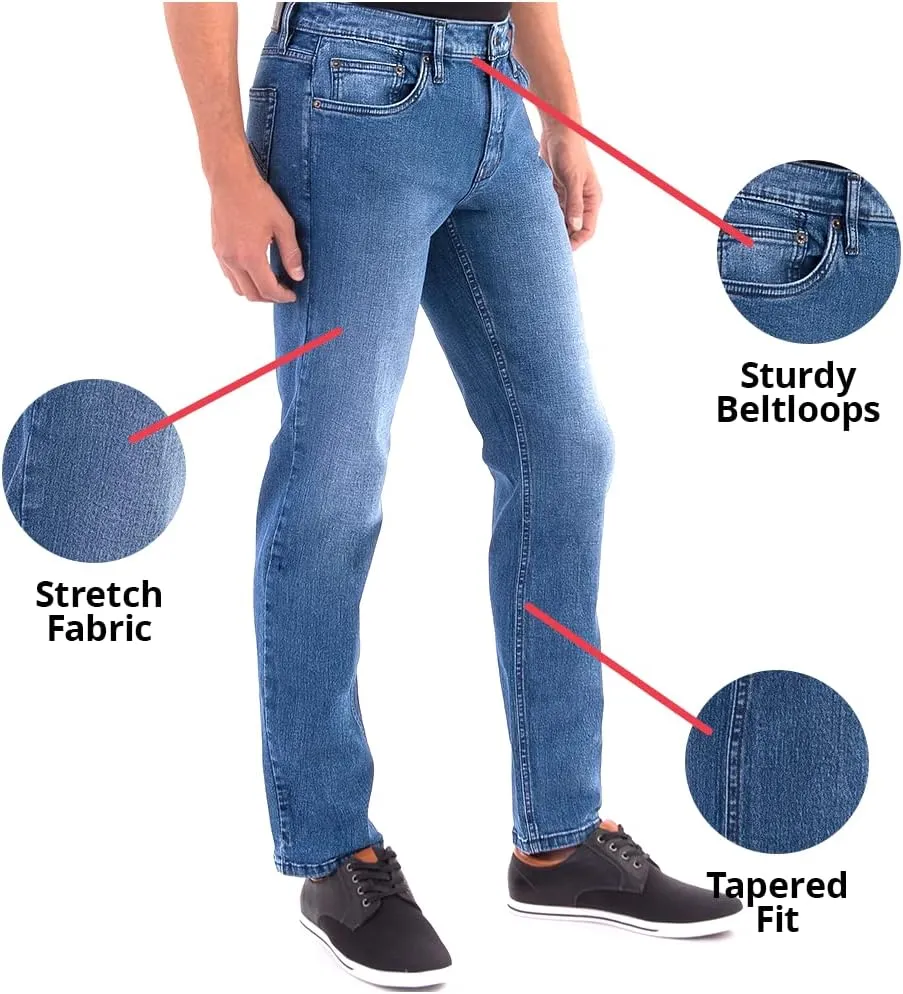 Slim Fit Mens Jeans – Stretch Fabric Tapered Pants for Men – Premium Comfort Casual Wear and Work Attire