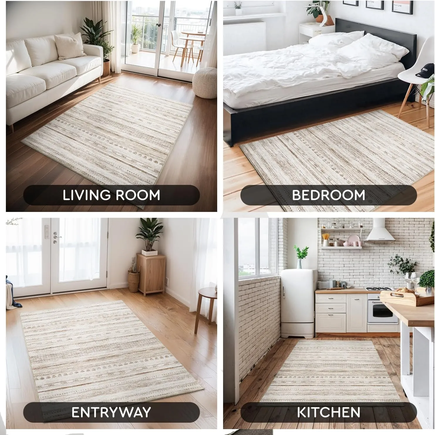 Small Area Rug-2x3 Entryway Rug Non Slip Washable Low Pile Indoor Door Mat Neutral Distressed Boho Moroccan Entrance Rugs Carpet for Bedroom Kitchen Powder Room Front Porch Bathroom, Brown