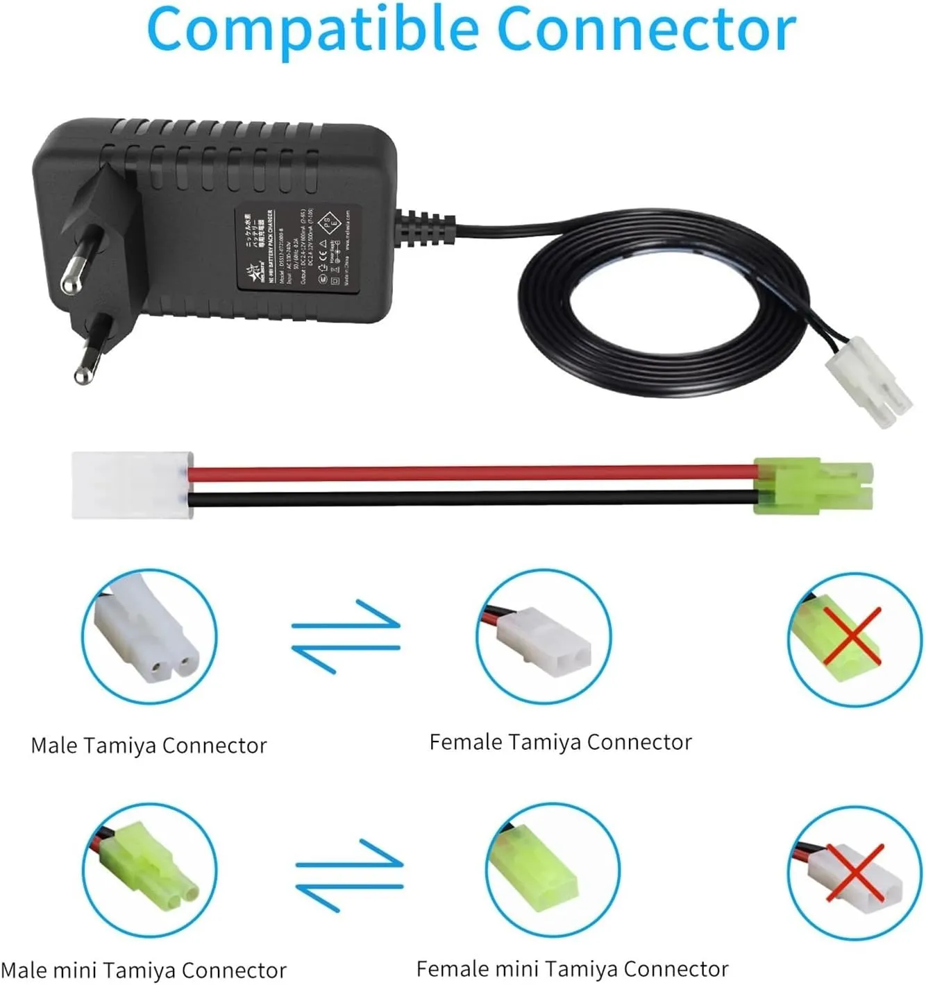 Smart 7.2V 8.4V 9.6V NiMH Battery Charger, Compatible for 2-10S, Airsoft Battery, RC Car Battery, Compatible for Mini Tamiya Connector(UK)