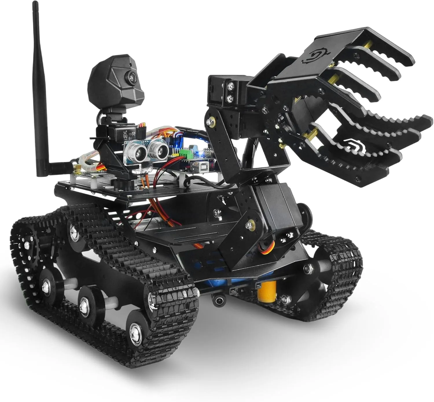 Smart Robot Car Kit with Robotic Arm HD Camera for Mega 2560, Utility Intelligent Tank Chassis Robotics Vehicle, Smart Learning & Educational Robot Toys by iOS Android PC Controlled
